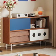 中古实木拼色餐边柜客厅沙发边柜书柜展示柜小户型落地移门储物柜