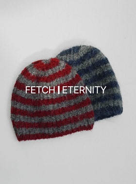 直邮 韩国官网代购feminique 2025秋冬 条纹无檐针织毛线帽子女