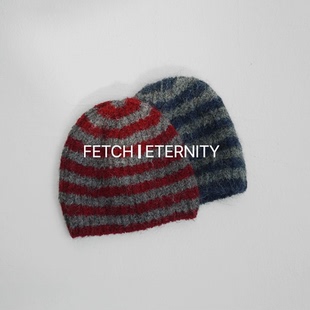 直邮 韩国官网代购feminique 2025秋冬 条纹无檐针织毛线帽子女