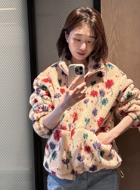 直邮 韩国代购官网女装 Flower Dumble甜系保暖夹棉花朵抓绒外套