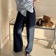长裤 直邮 复古深海军蓝直筒休闲裤 韩国代购 官网女装
