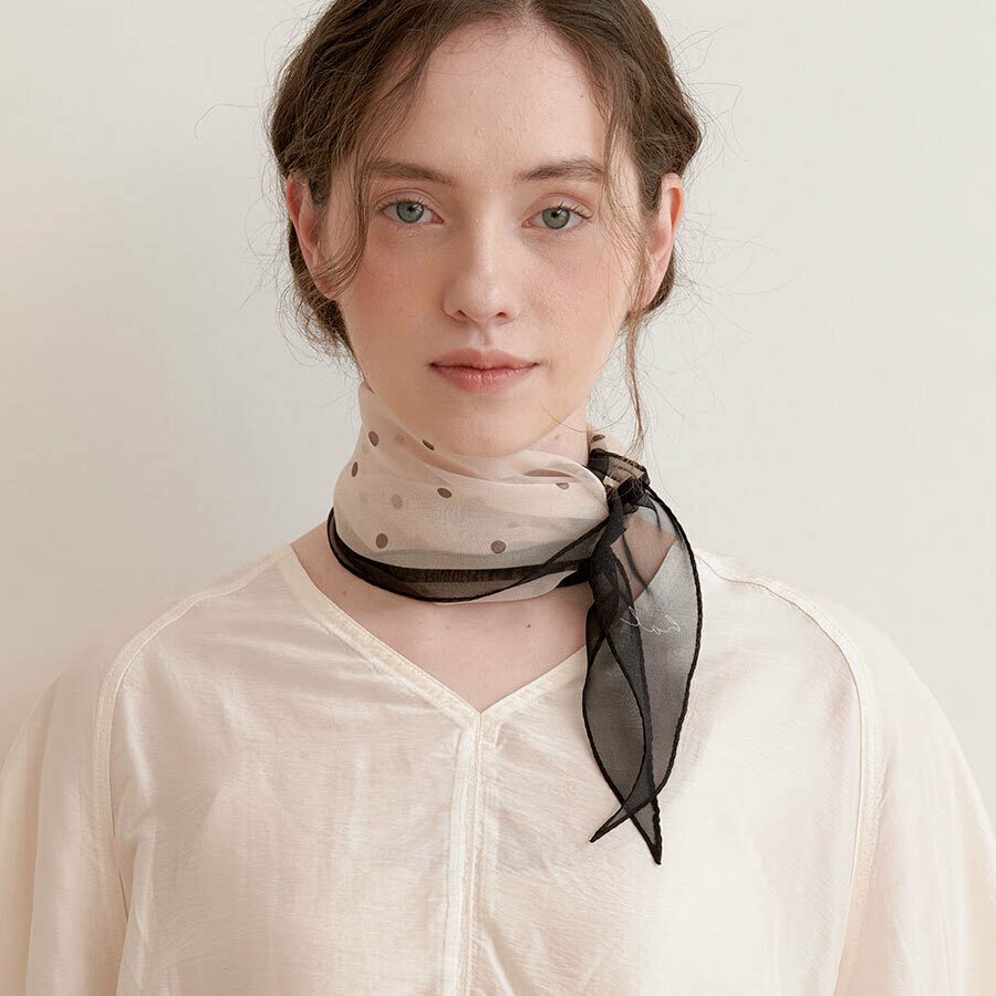 直邮 韩国代购 设计师品牌halden 优雅波点拼色雪纺纱小围巾