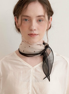 直邮 韩国代购 设计师品牌halden 优雅波点拼色雪纺纱小围巾