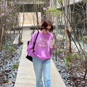 韩国代购 官网女装 Merry 直邮 Land 靓丽紫粉色字母印花卫衣