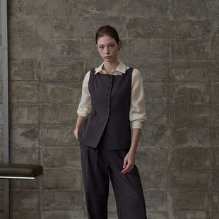 复古英伦修身 直邮 wconcept 官网女装 单排扣马甲 韩国代购