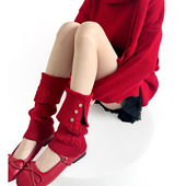 秋冬红色本命年叠穿袜套复古酒红色设计感纽扣腿套圣诞氛围感腿套