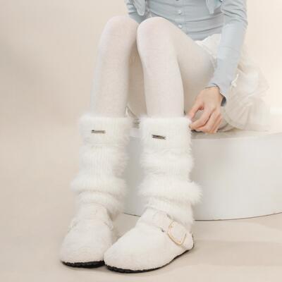 秋冬保暖毛毛袜套仿水貂毛金属标毛绒腿套配靴子加厚小腿堆堆袜女