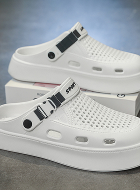 DENSUNCOO洞洞鞋男夏外穿踩屎感防滑办公室替换包头拖鞋男沙滩鞋