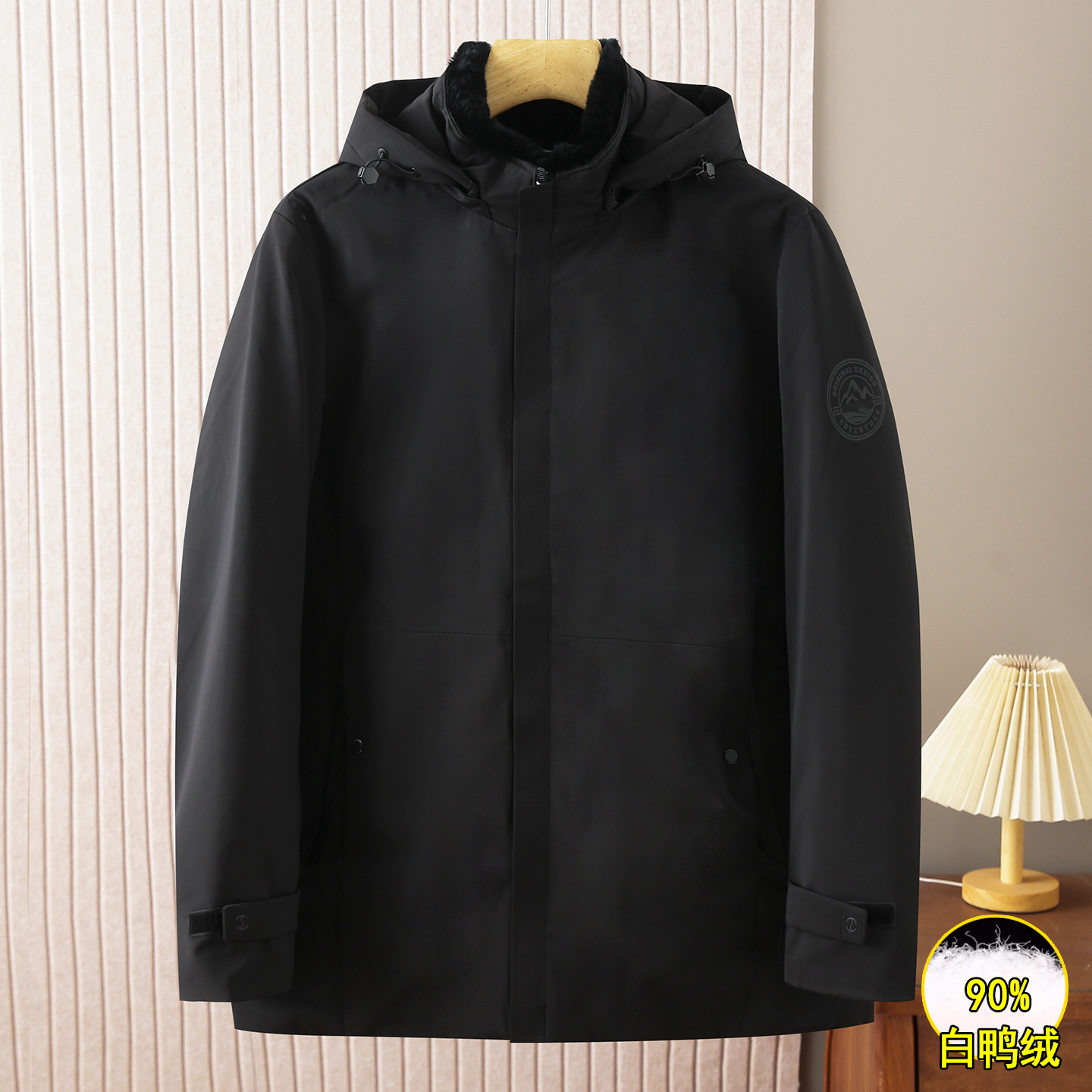 罗撤柜獭兔毛领中长款羽绒服男冬季防风保暖可脱卸帽外套男218207