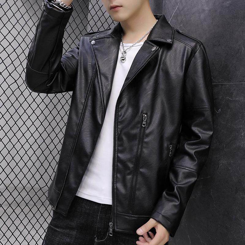 韩版高级皮衣外套男春秋季pu皮复古时尚百搭翻领机车风飞行员夹克