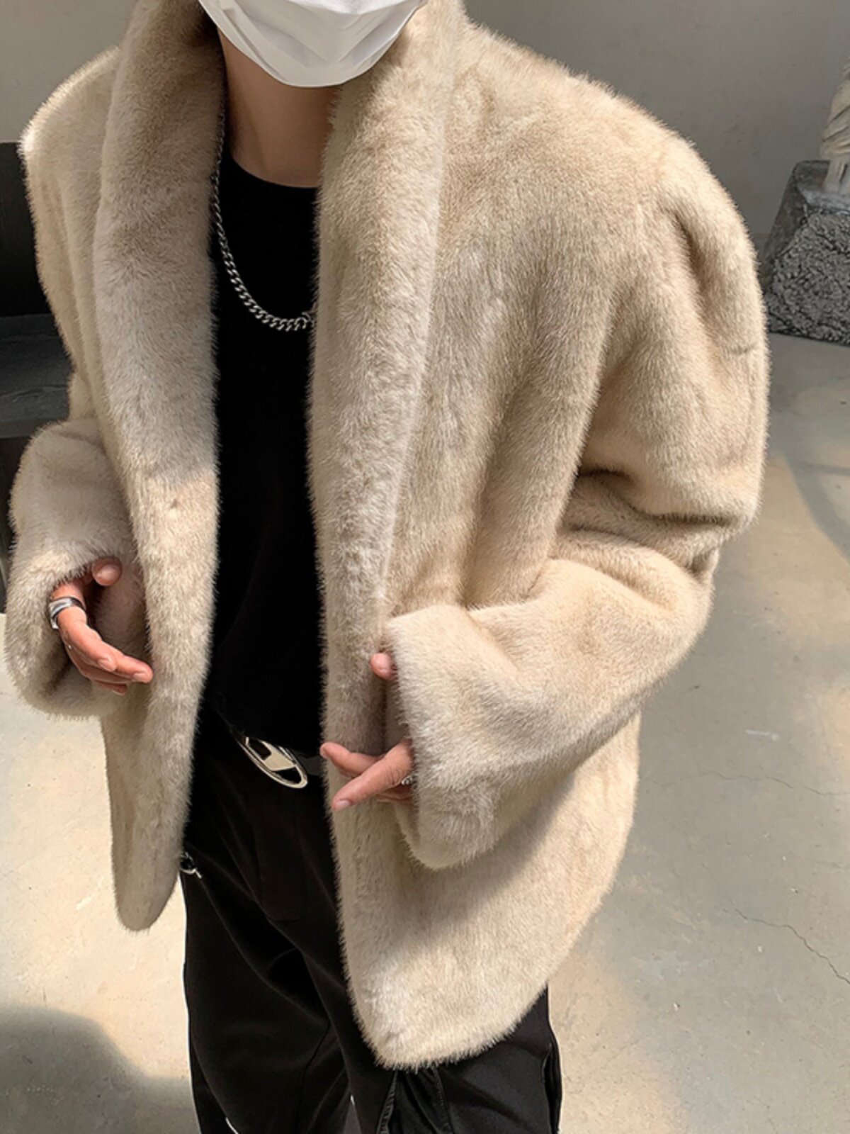 겨울옷 두꺼워 따뜻하고 모조 밍크 모피와 면 모피 남성용 가디건 플러시 기질 트렌디한 모피 코트