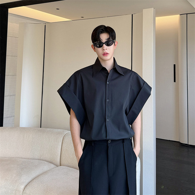 夏季韩版小众大袖笼网红衬衣男短袖复古设计感痞帅高级感网红衬衫