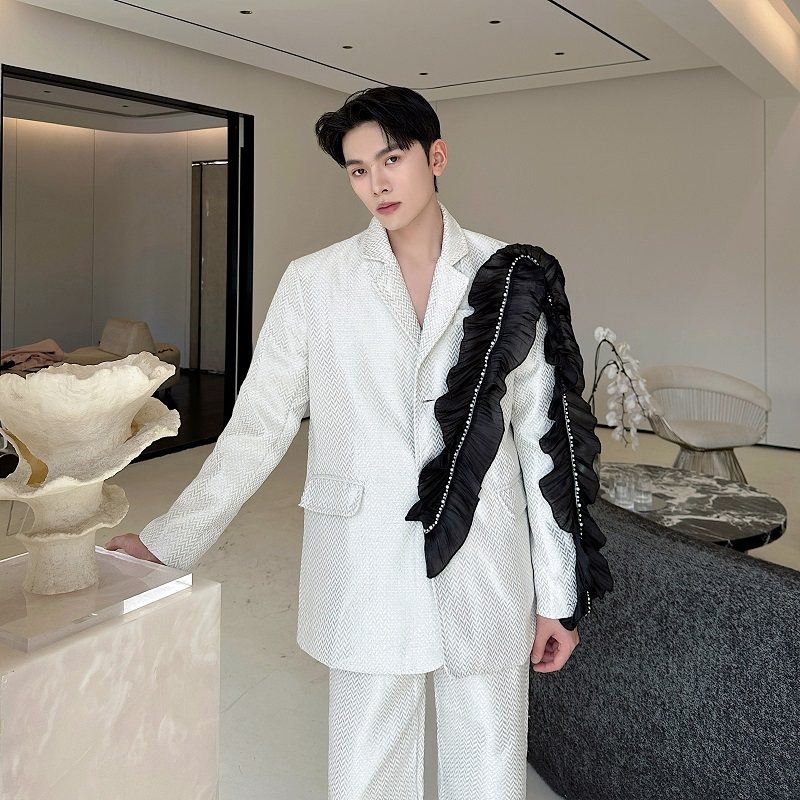 秋季高级感小众蕾丝拼接装饰设计感西服外套男宴会舞台演出服西装