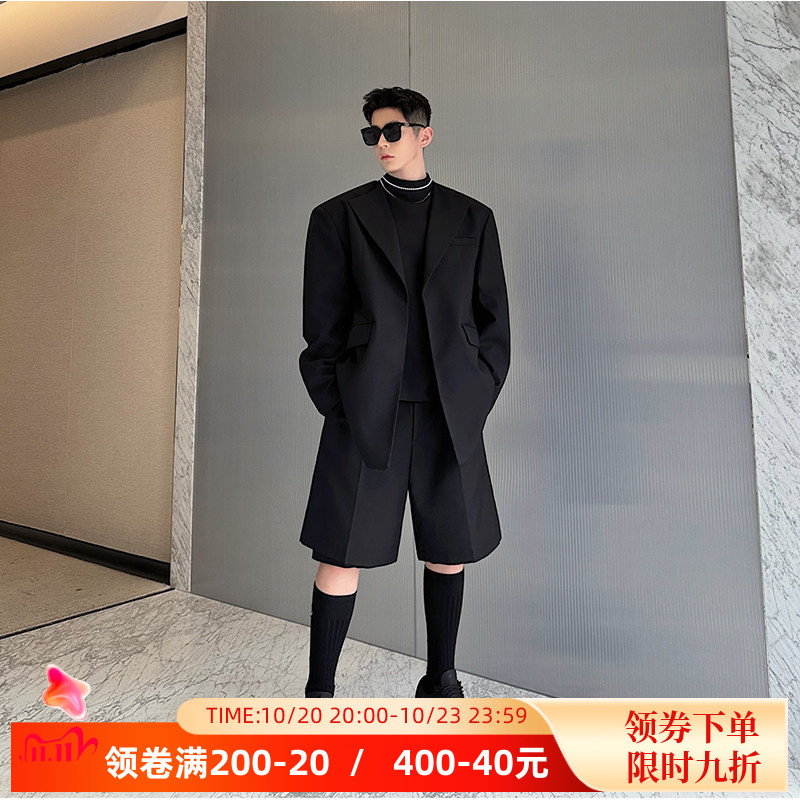春24SS秀款立裁设计半领极简西装男外套痞帅高级感短裤两件套韩版