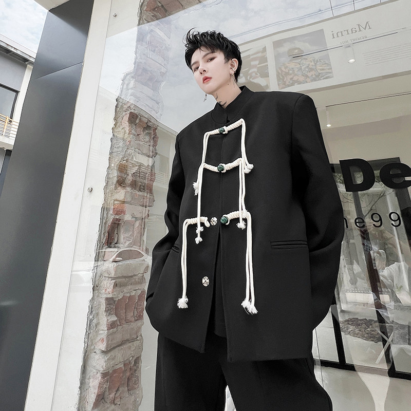 小众新中式立领盘扣西装男痞帅撞色流苏设计感中山装高级暗黑外套