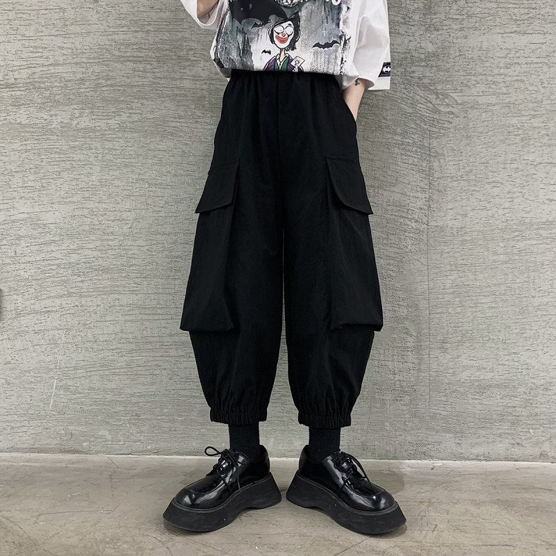 ins暗黑山本风束脚哈伦裤男小众设计感痞帅工装裤休闲八分灯笼裤