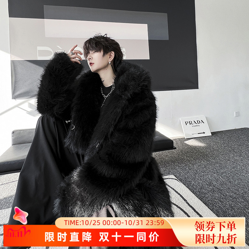 加绒毛绒保暖环保皮草男加厚大衣