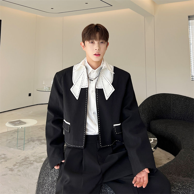 春季韩版网红小众设计感刺绣痞帅西装男休闲高级感香风西服外套短