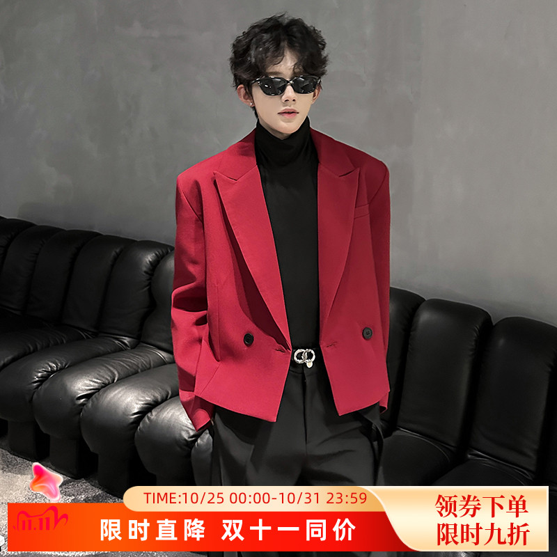 秋季垫肩小众设计短款百搭小西装外套男痞帅休闲网红cleanfit西服