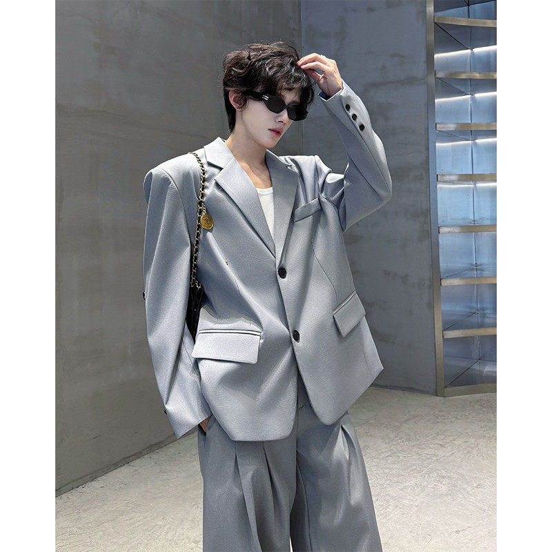 cleanfit高级感韩版休闲西装套装男痞帅宽松垫肩英伦气质男模西服