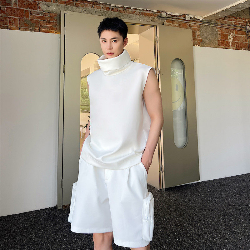 夏季网红气质法式高领无袖背心男设计感时髦坎肩上衣高级发型师潮