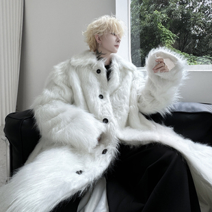 冬季 保暖抗冻外套狐狸毛过膝大衣厚 高级感仿貂毛加绒皮草男中长款