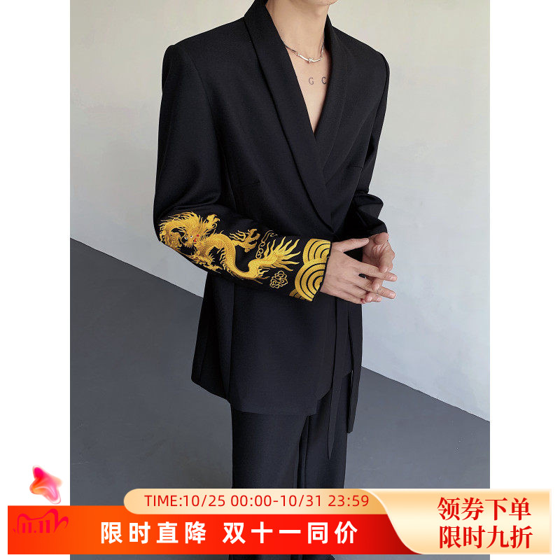 秋季龙袍礼服龙纹重工刺绣新中式西服外套男禁欲系演出男模穿搭潮