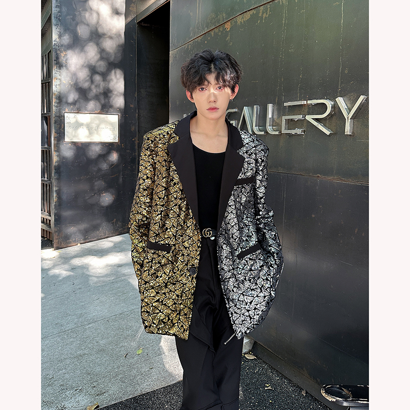春秋小众金银色亮片拼接设计感雅痞西装外套炸街节日舞台装演出服