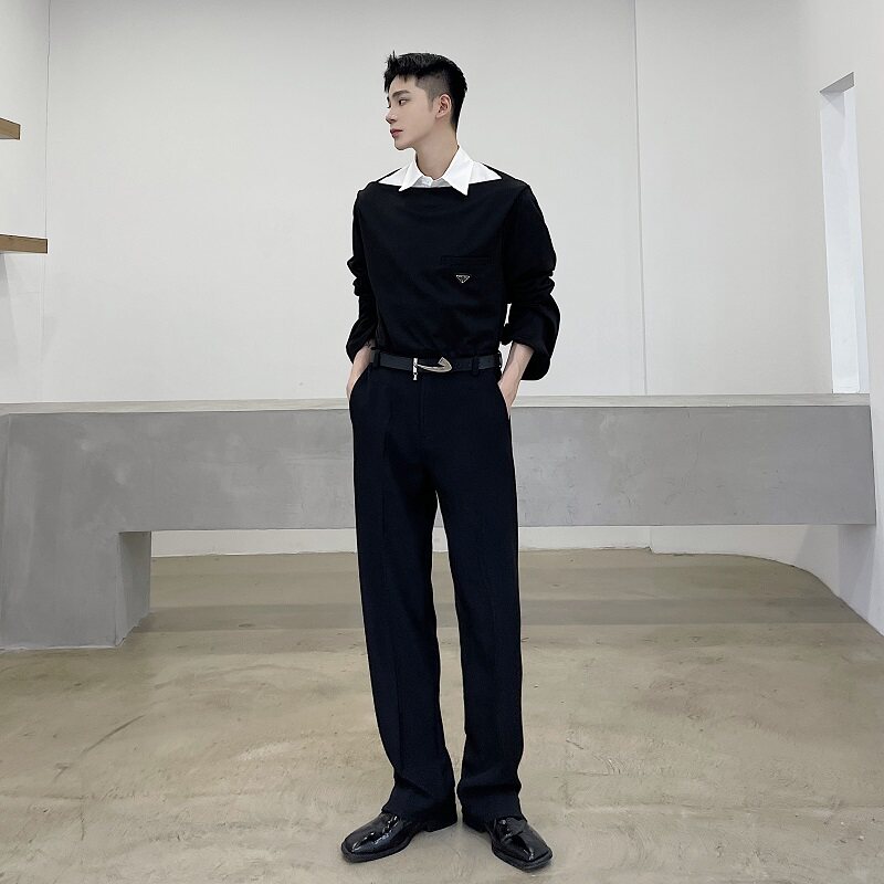 가을 드레이프 레그 슬릿 디자인 다리가 드러나는 팬츠 활용도 높은 한국형 캐주얼 팬츠 스트레이트 핏 주름 방지 원단 팬츠