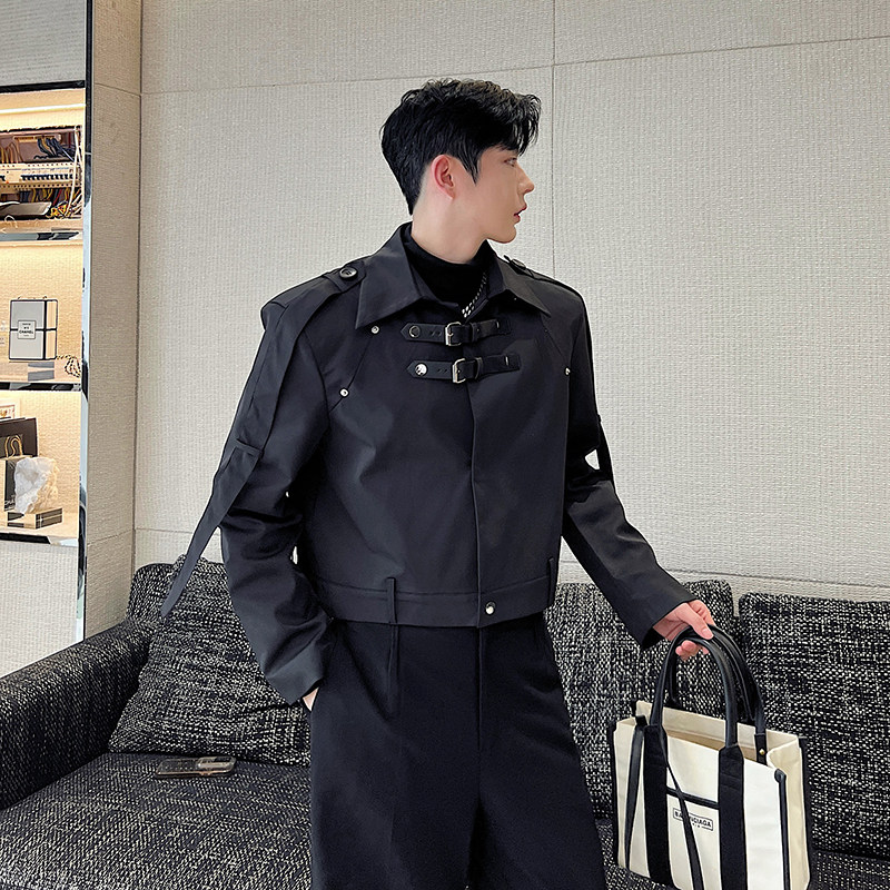 秋款工装风皮扣设计廓形夹克外套男短款小众解构高级感痞帅上衣潮