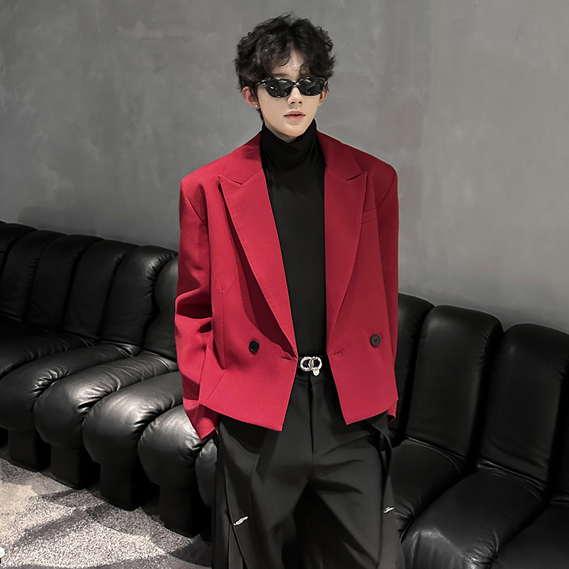 秋季垫肩小众设计短款百搭小西装外套男痞帅休闲网红cleanfit西服