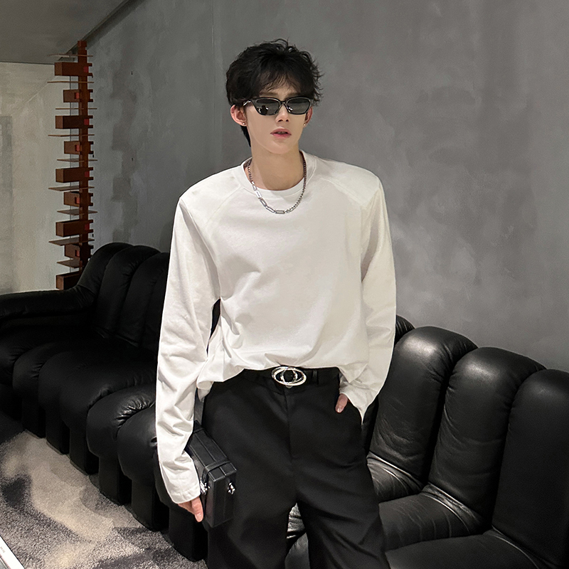 春秋季重磅t恤打底衫男纯色垫肩上衣长袖T恤百搭韩版内搭痞帅网红