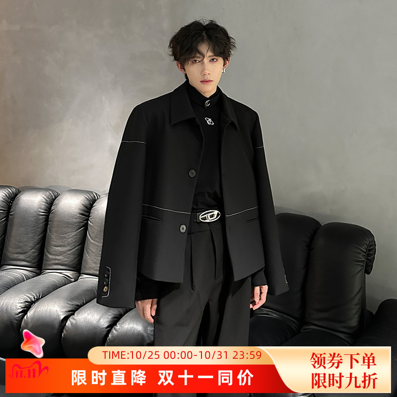 2024秋季小众明线雅痞垫肩西装外套男老钱风高级感痞帅西服韩版潮