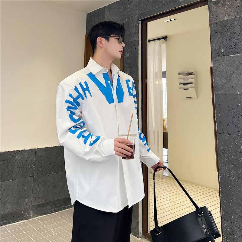 小众设计感字母印花白衬衫男