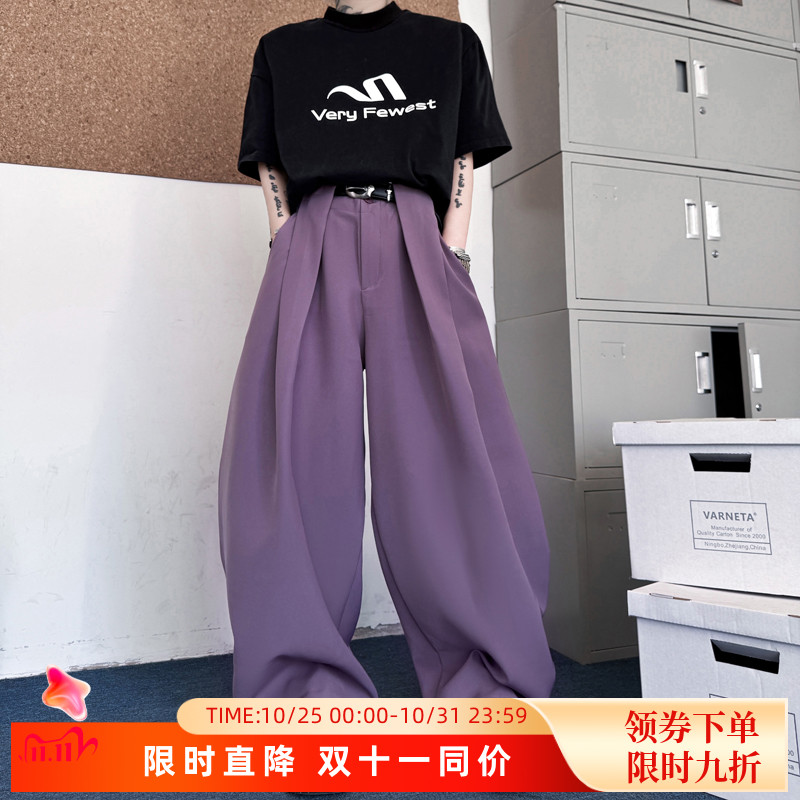 韩系穿搭宽松显瘦垂感百搭休闲裤男女弯刀裤走秀款ins网红阔腿裤