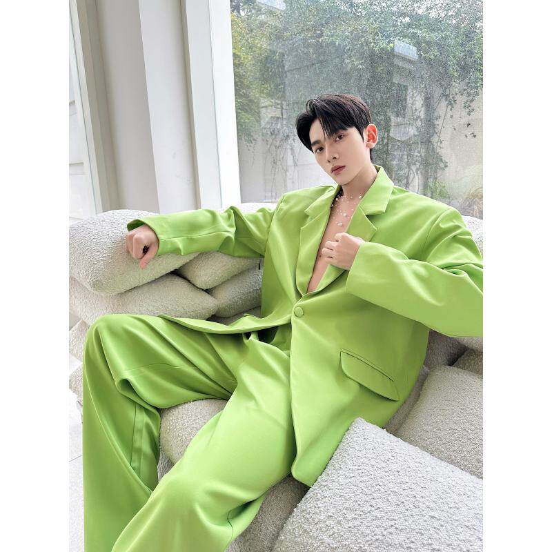 韩国网红一粒扣时尚气质西服套装男垫肩休闲形象代言穿搭西裤一套
