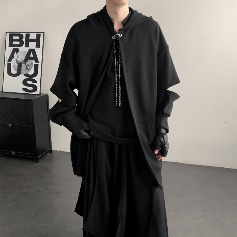 2026春装暗黑风中长款连帽风衣斗篷颓废男连帽小众丧系表演风外套