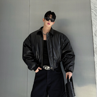 冬装重磅廓形痞帅高级感短款加厚棉服外套男cleanfit炸街PU皮棉衣