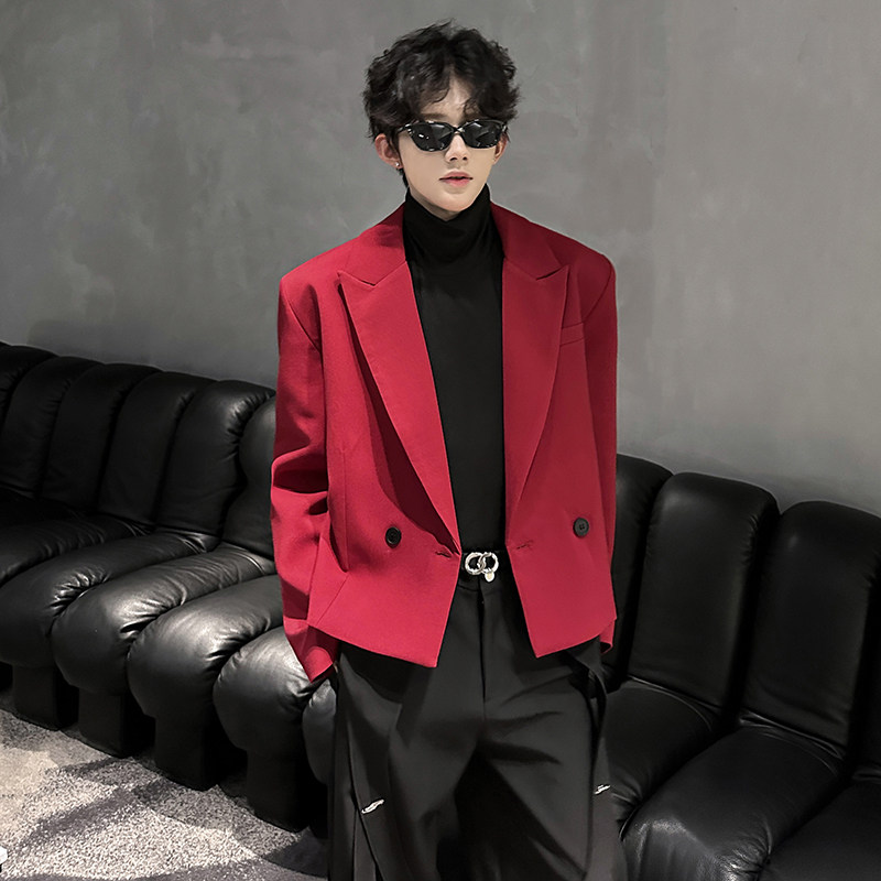 秋季垫肩小众设计短款百搭小西装外套男痞帅休闲网红cleanfit西服