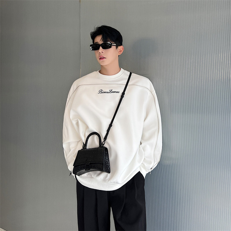 秋季韩版小众拉链解构设计感刺绣卫衣男套头宽松网红潮牌高级上衣