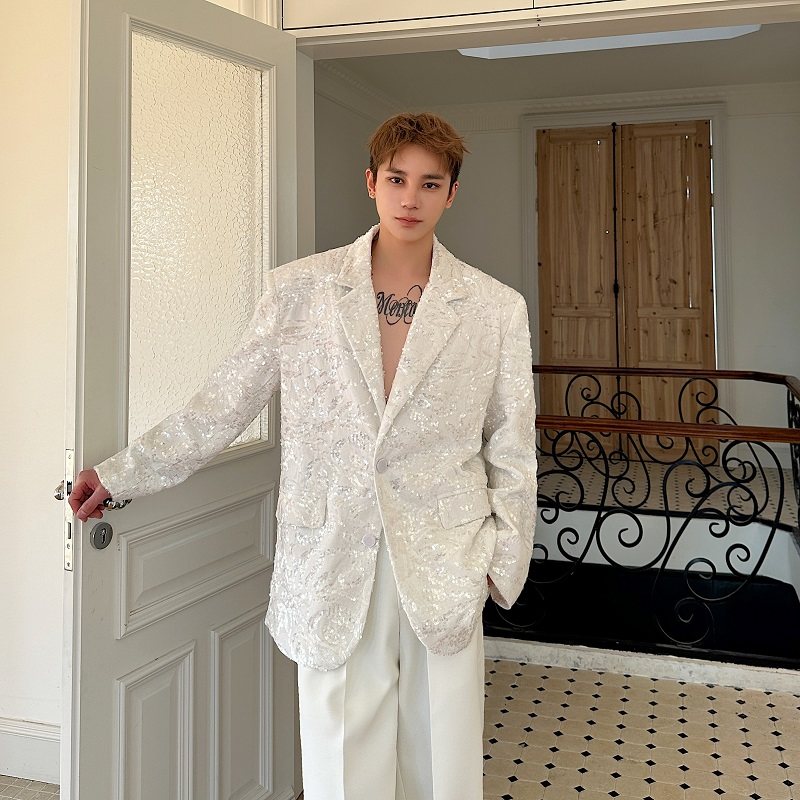 2025春季高级感时尚个性亮片丝绒西服外套痞帅宴会舞台演出西装潮,男装,休闲西服,淘宝优惠券,粉丝福利购,淘宝优惠卷