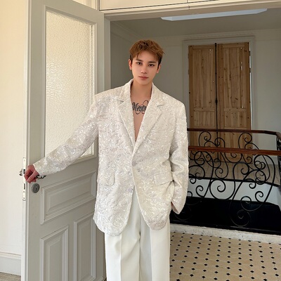 2025春季高级感时尚个性亮片丝绒西服外套痞帅宴会舞台演出西装潮