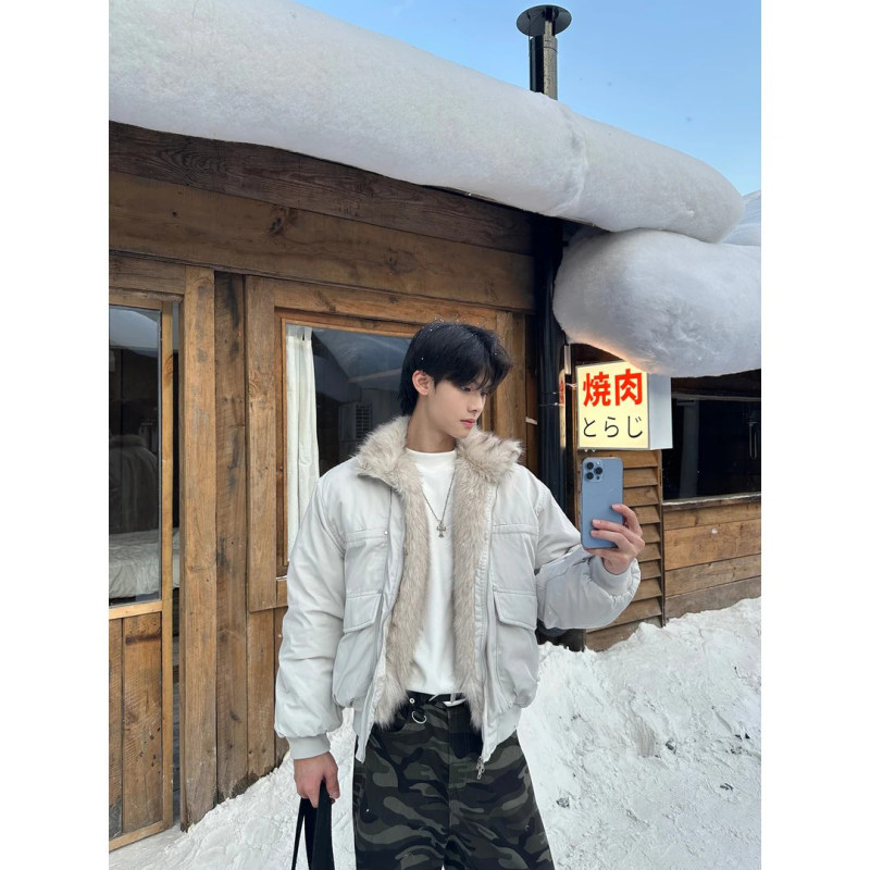 秋冬毛领座山雕棉服外套男加厚保暖情侣款美式重磅工装夹棉派克服