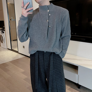 秋冬800g重磅半高领纽扣毛衣男加厚老钱风轻奢高级感针织衫内搭潮