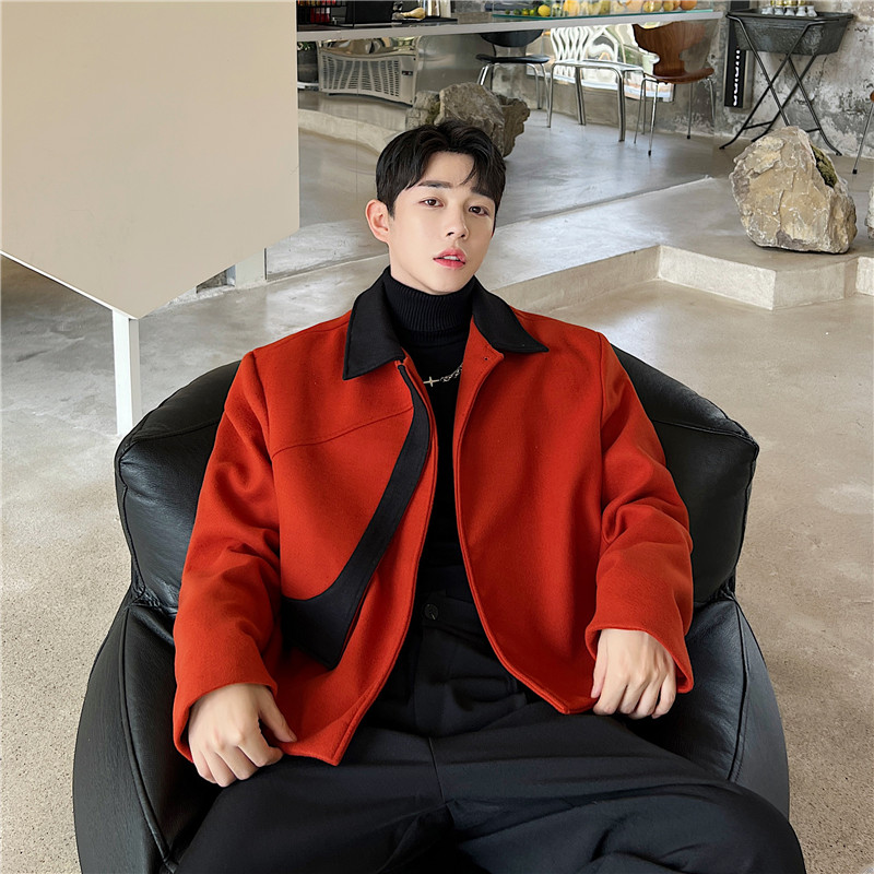 秋季复古气质痞帅呢子外套男炸街休闲韩版短款夹克设计感高级上衣