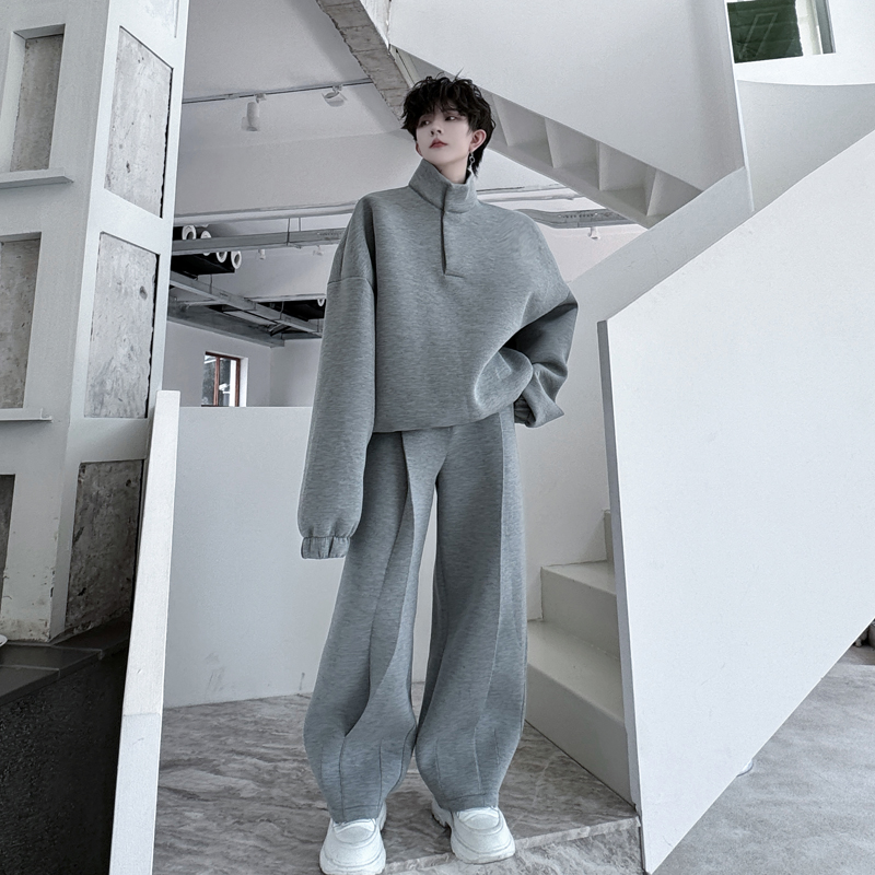 2025春秋重磅立领太空棉卫衣男士宽松套装韩版休闲运动长裤两件套