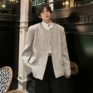 秋冬款高级感垫肩小香风双排扣西服外套轻奢时尚网红毛呢夹克上衣