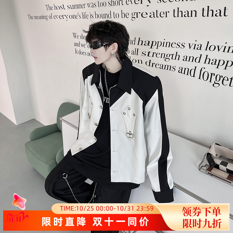 秋季小众黑色撞色结构垫肩夹克男外套高级感痞帅网红上衣炸街韩版