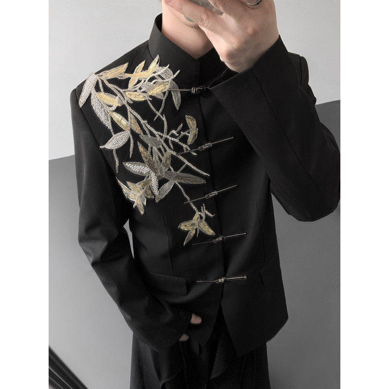 高级感重工刺绣立领西装男金属扣新中式垫肩雅痞秀禾婚礼礼服外套