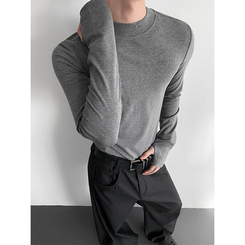 春秋高级感剪裁设计亲肤修身长袖T恤男女纯棉百搭指套打底衫上衣